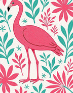 Pink Flamingo Tropical Leaf Collage Rug