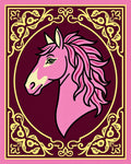 Pink Horse Profile With Golden Scroll Frame Rug