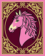 Pink Horse Profile With Golden Scroll Frame Rug