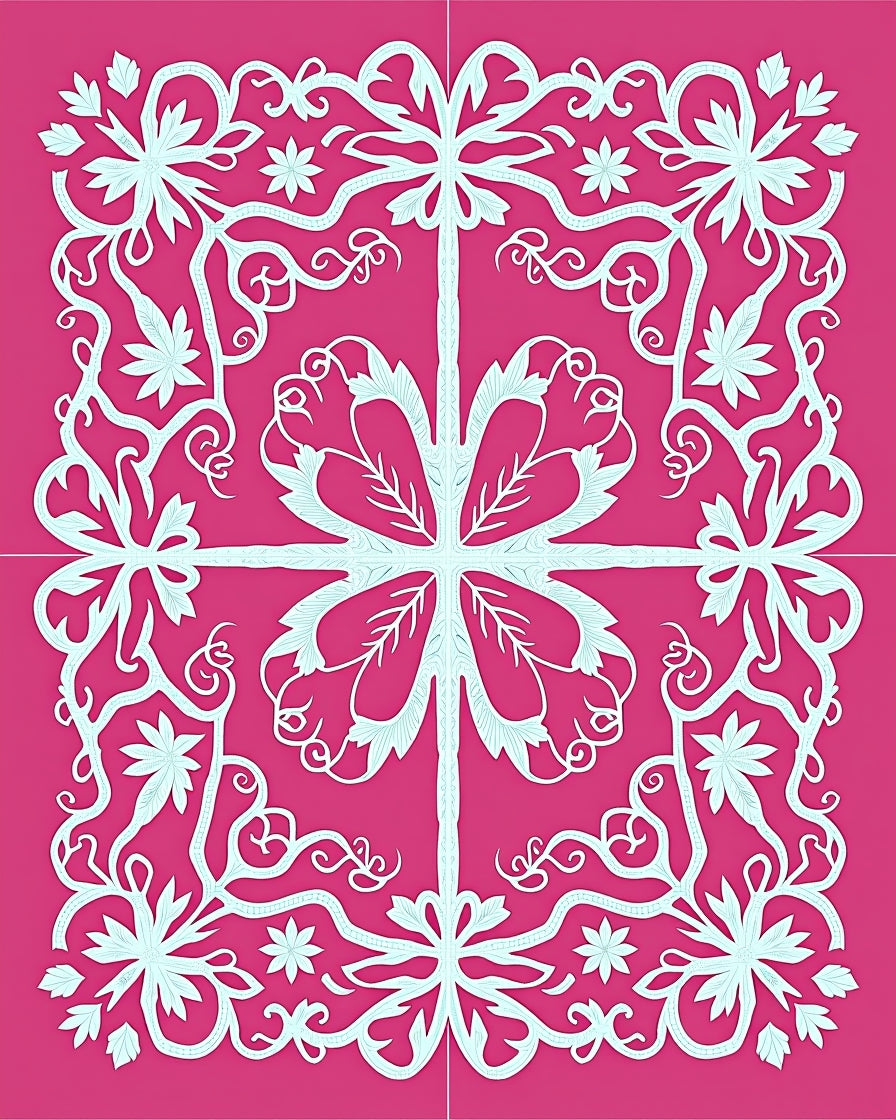 Fuchsia Floral Filigree Medallion Rug