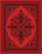 Crimson Black Floral Medallion Frame Rug