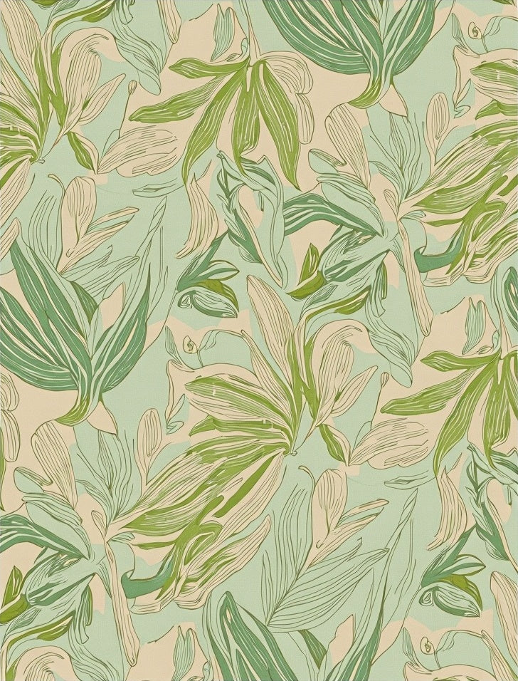 Green Linen Leaf Scatter Rug