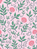 Pink Floral Green Leaf Swirls Rug