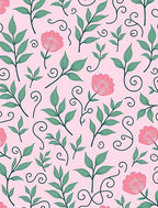Pink Floral Green Leaf Swirls Rug