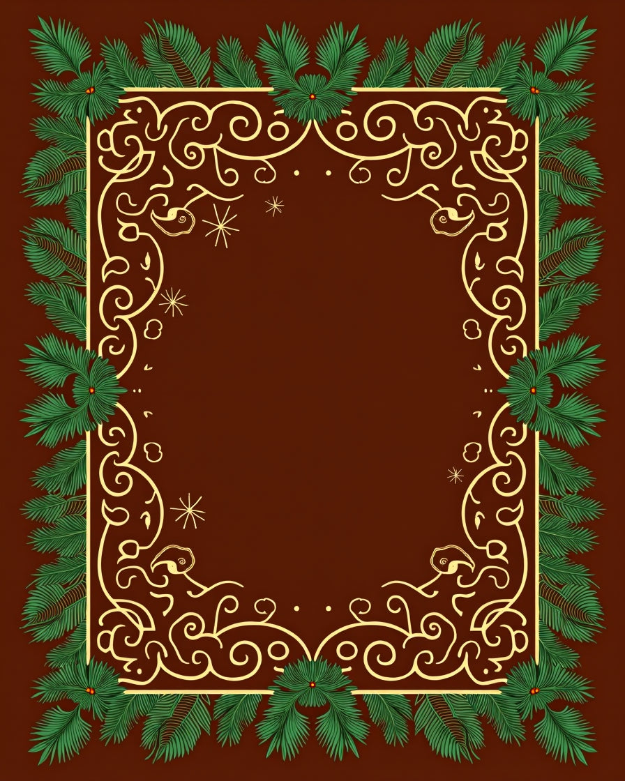 Golden Swirl Festive Pine Boughs Rug
