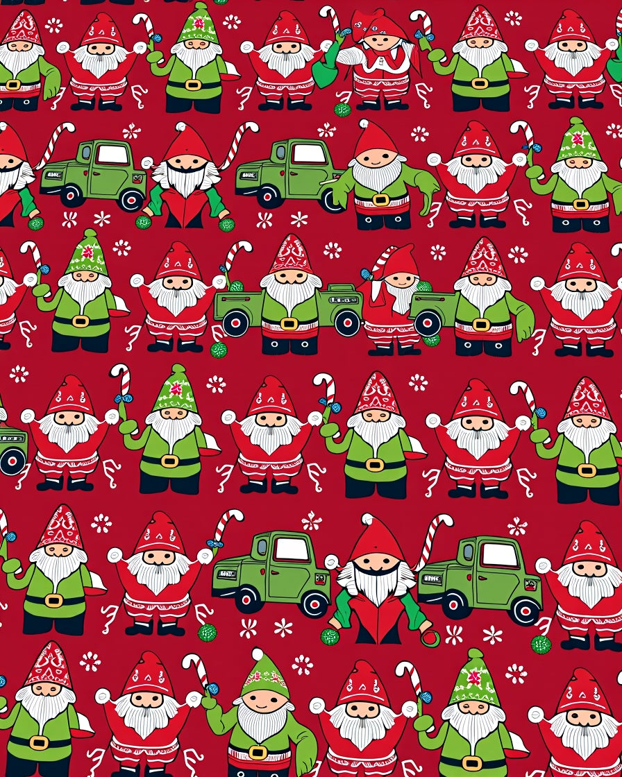 Christmas Gnomes Holding Candy Canes Green Truck Rug