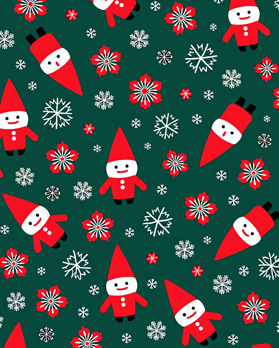 Red Gnome Snowflakes Green Holiday Rug