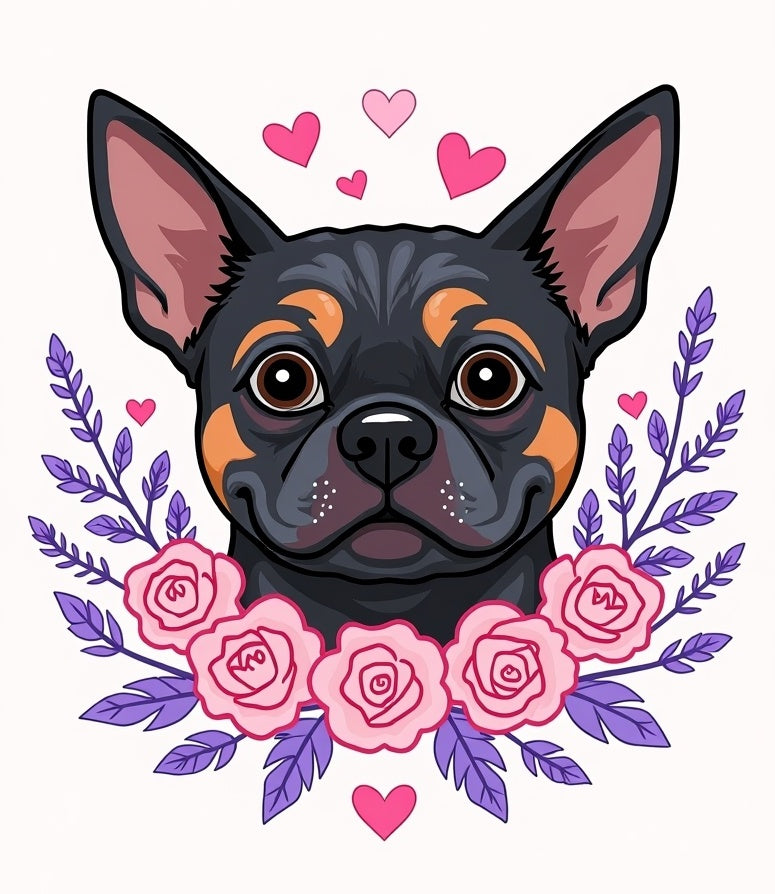 Black Tan Dog Pink Rose Heart Wreath Rug