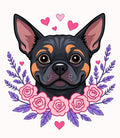 Black Tan Dog Pink Rose Heart Wreath Rug