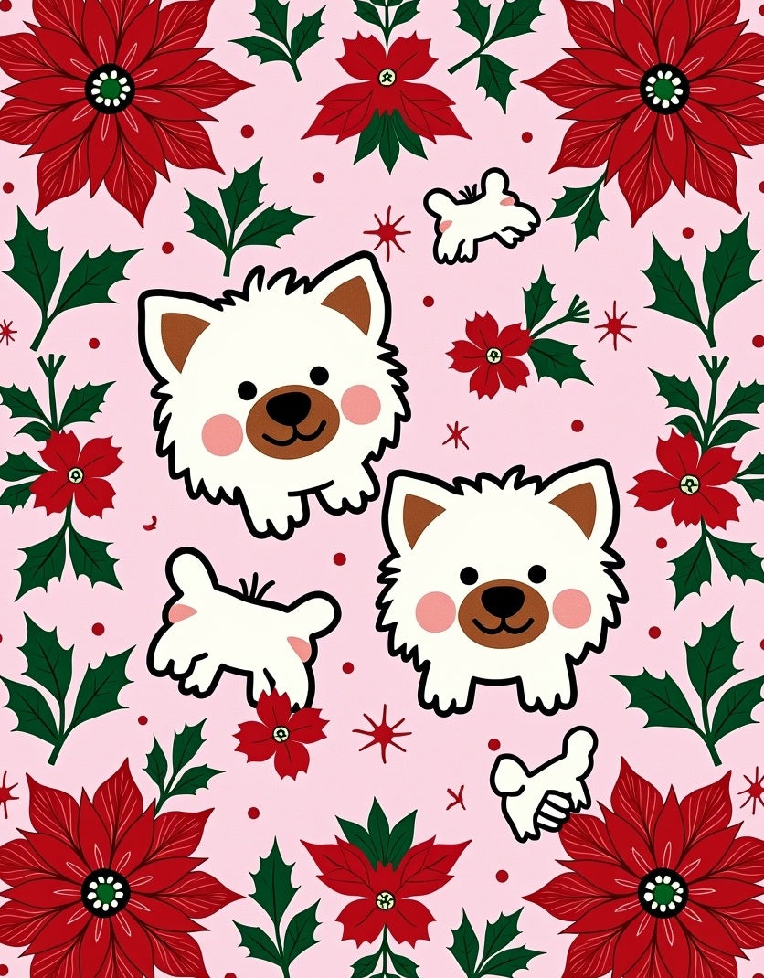 Pink Poinsettia Whimsical Dog Companions Rug