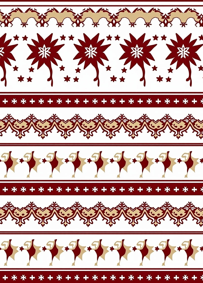 Crimson Gold Folk Star Border Rug