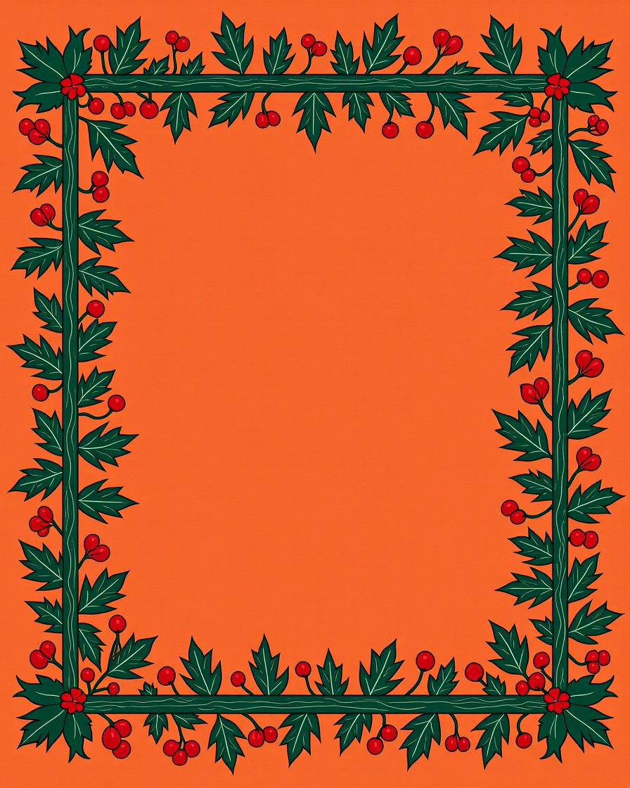 Festive Green Holly Berry Border Rug