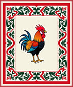 Vibrant Rooster Red Green Border Rug