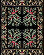 Crimson Berry Sprigs Botanical Border Rug