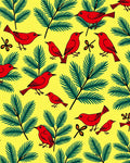 Vibrant Red Birds Evergreen Branches Rug