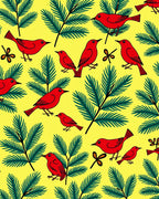Vibrant Red Birds Evergreen Branches Rug