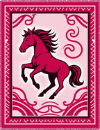 Crimson Rearing Horse Floral Border Rug