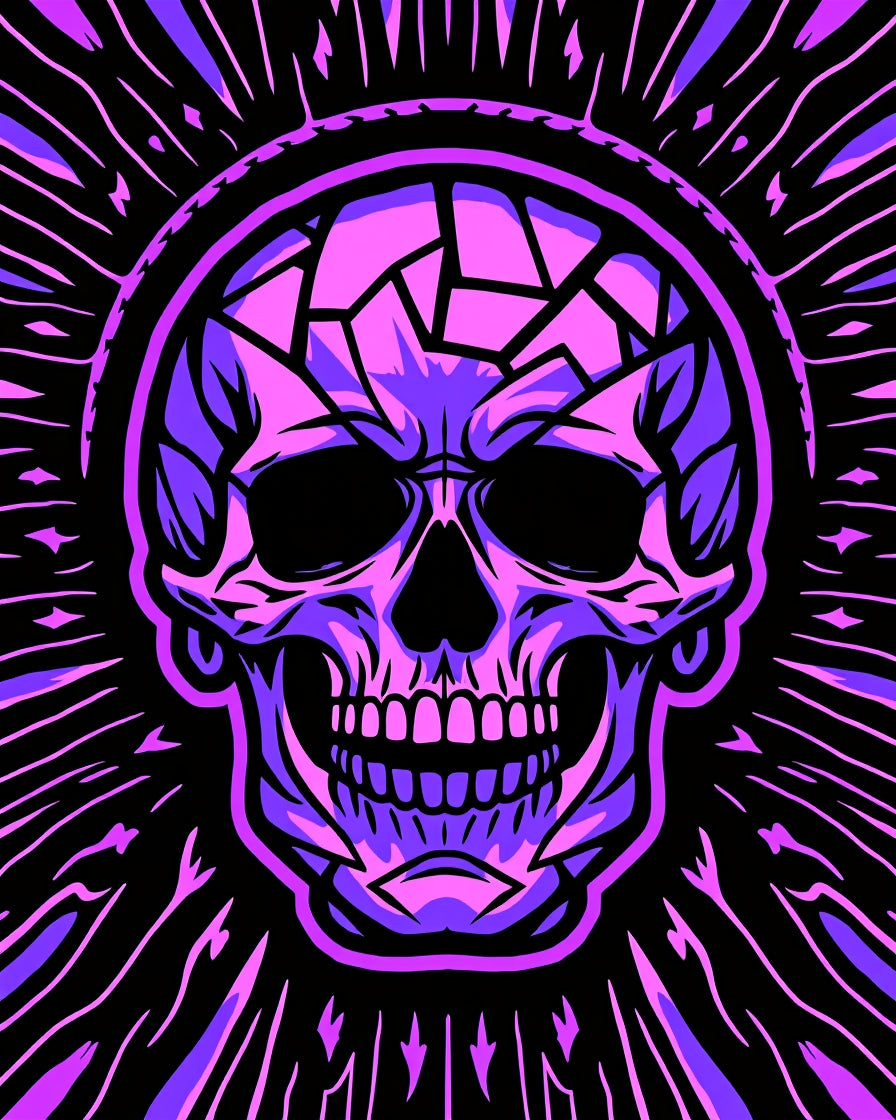 Vibrant Purple Skull Sunburst Rug