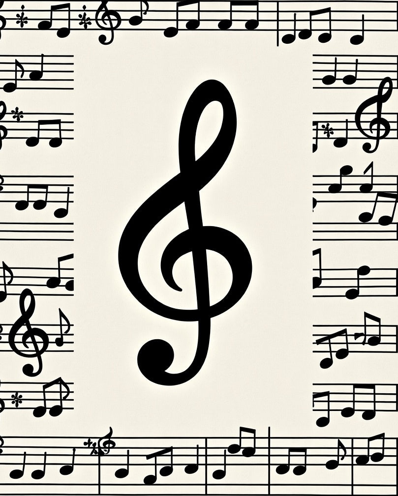 Black Treble Clef Musical Notes Rug
