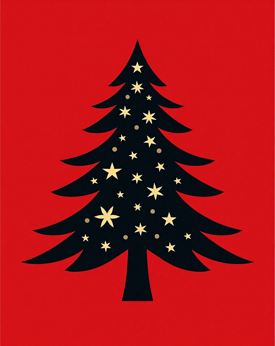 Classic Christmas Tree Star Garland Rug
