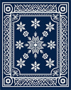 Navy White Snowflake Nordic Border Rug