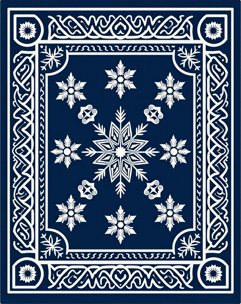 Navy White Snowflake Nordic Border Rug