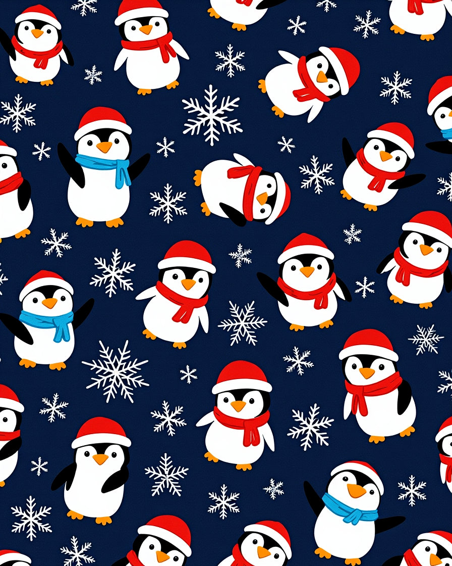 Festive Penguin Snowflakes Navy Background Rug