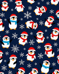 Festive Penguin Snowflakes Navy Background Rug
