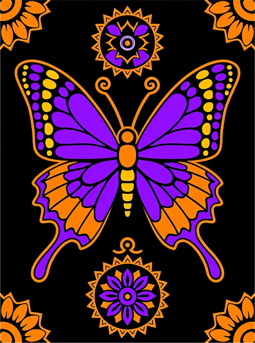 Violet Orange Butterfly Mandala Rug