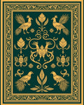 Emerald Gold Exotic Bird Border Rug
