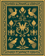 Emerald Gold Exotic Bird Border Rug