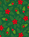 Green Red Christmas Holly Poinsettia Sprigs Rug