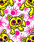 Vibrant Yellow Happy Cat Sunburst Rug