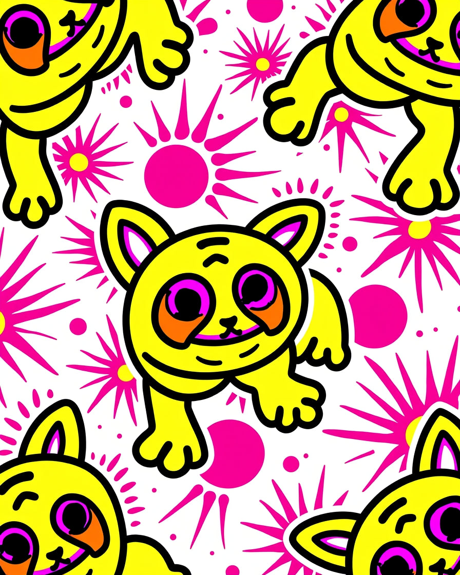Vibrant Yellow Happy Cat Sunburst Rug