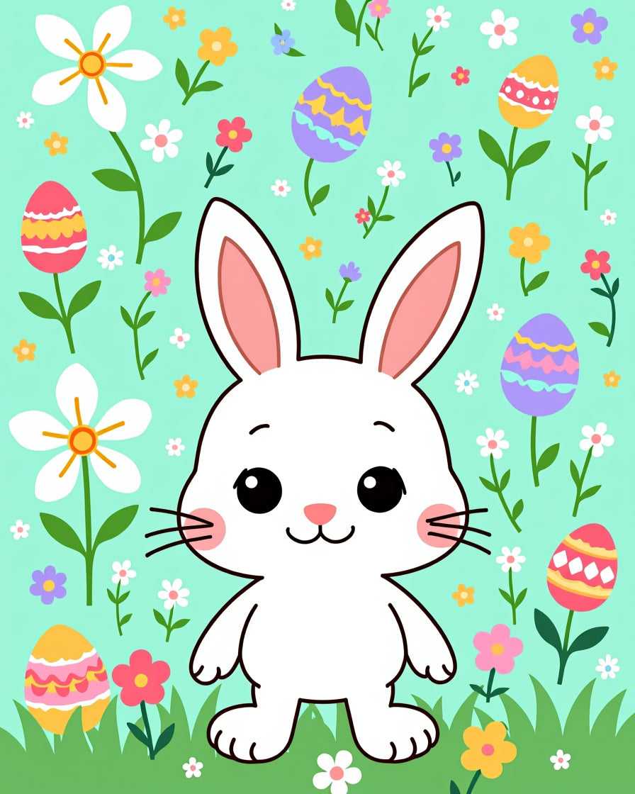 Cute Easter Bunny Floral Egg Patch Rug