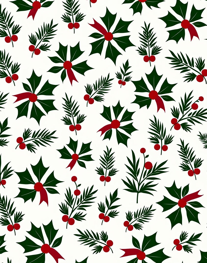 Festive Holly Berry Pine Sprig Accent Rug