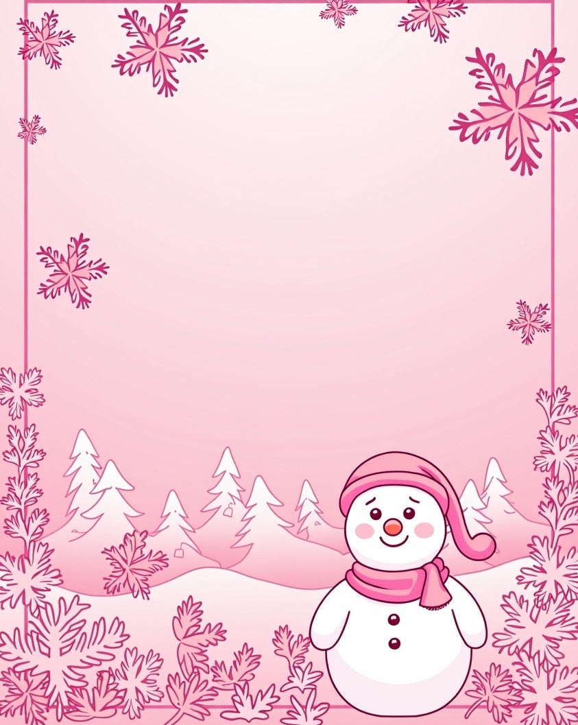 Winter Pink Snowman Forest Scene Rug