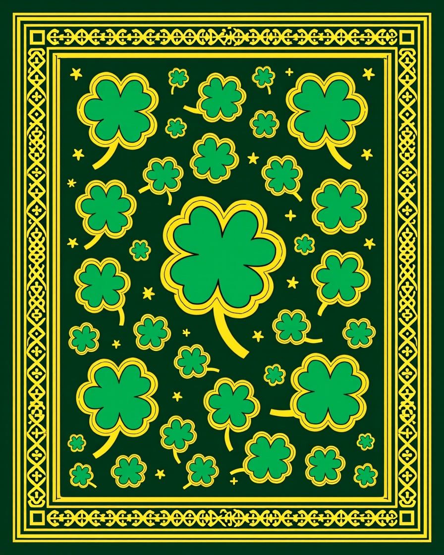 Emerald Green Clover Scatter Border Rug