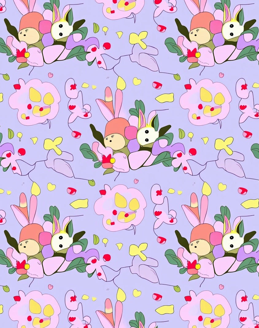 Whimsical Pastel Bunny Floral Garden Rug
