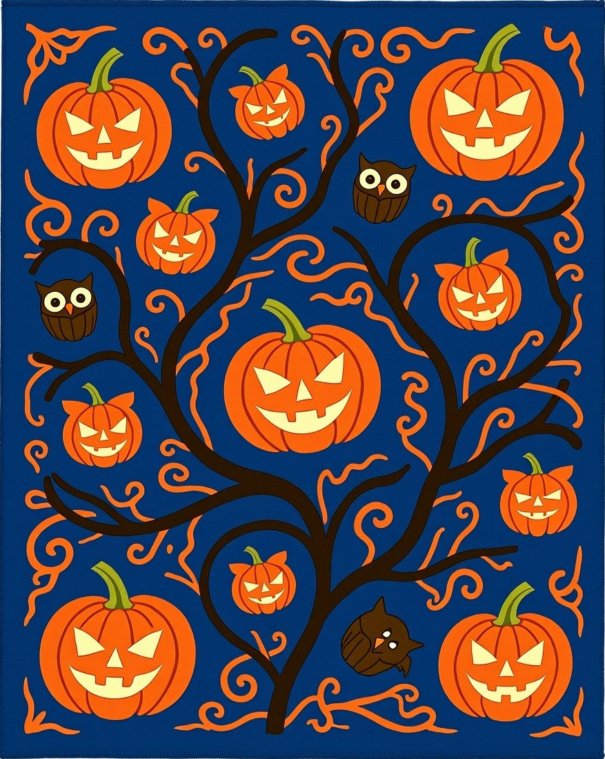 Spooky Orange Pumpkins And Owls Rug