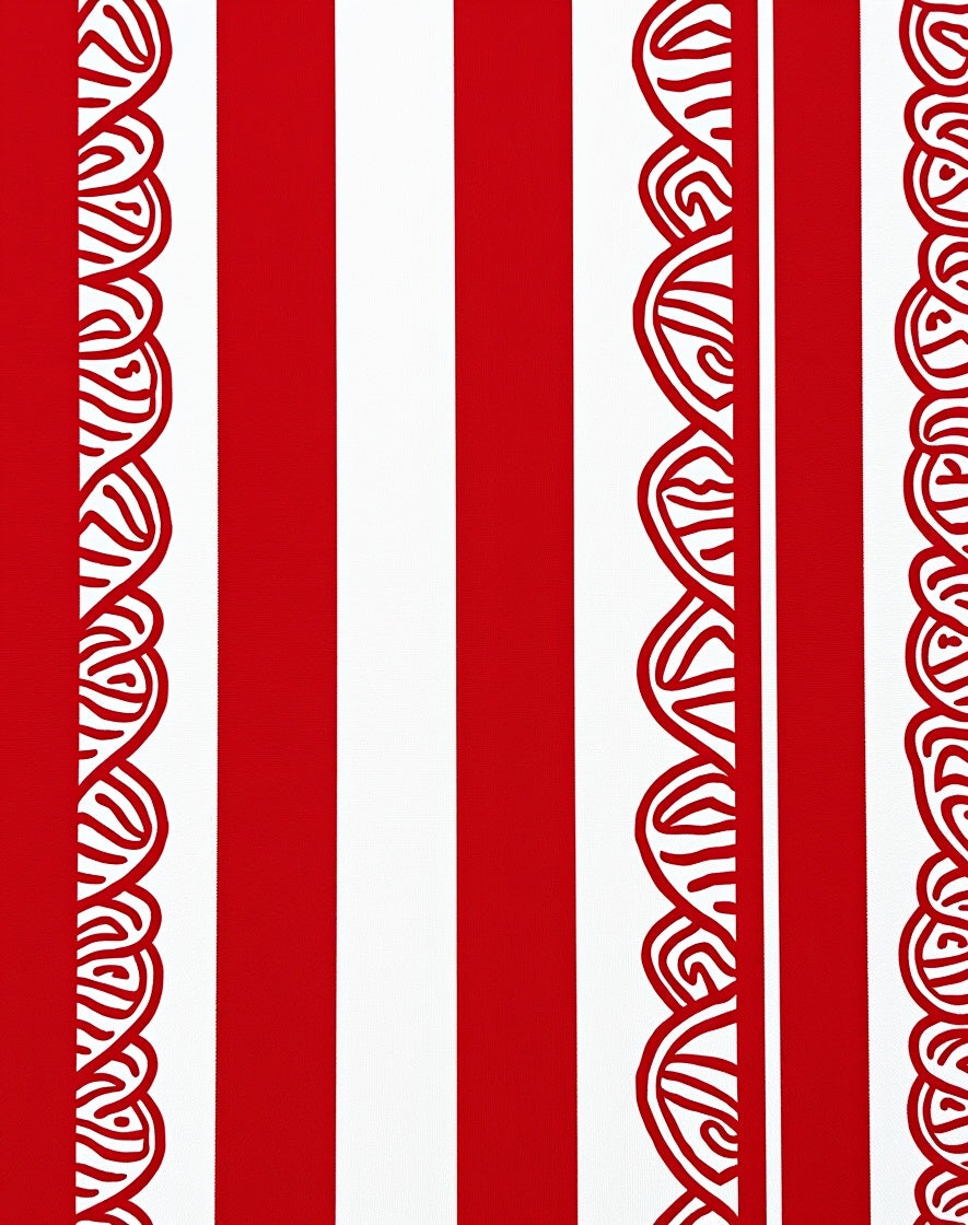 Crimson white scalloped stripe Rug