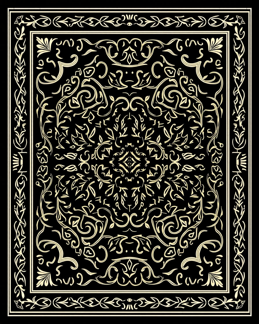 Classic Black and Gold Scrollwork Medallion Rug