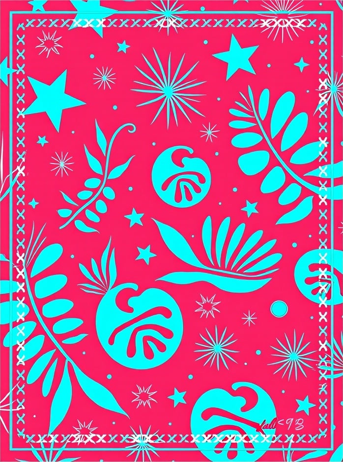 Vibrant Coral Aqua Tropical Stars Rug