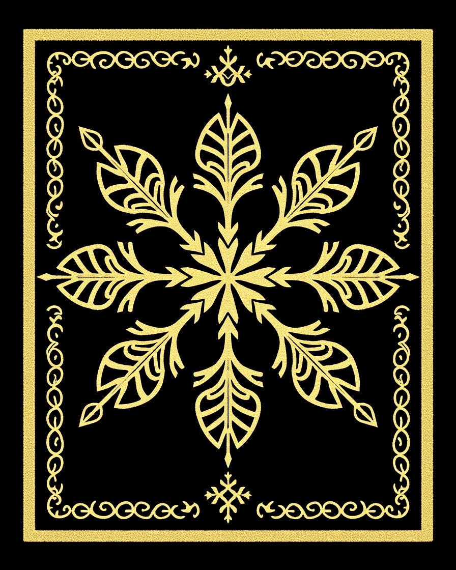 Golden Black Leaf Snowflake Medallion Rug