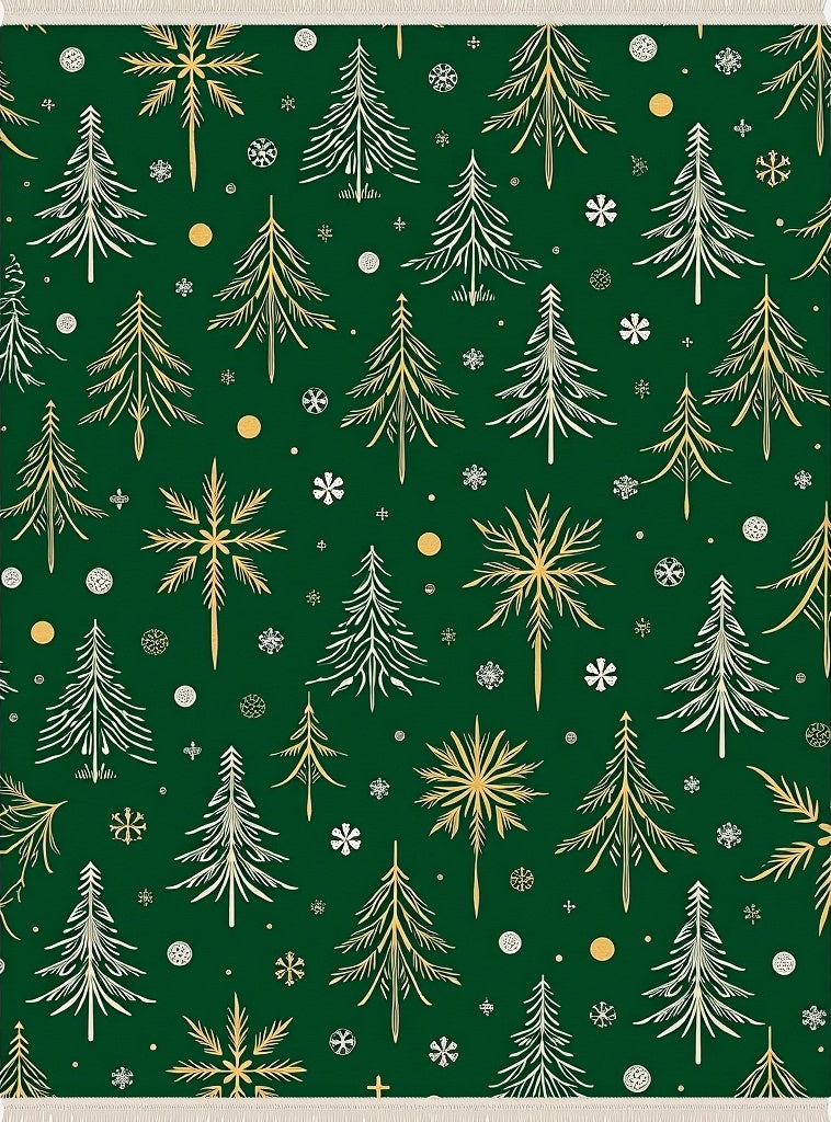 Emerald Green Forest Christmas Trees Rug