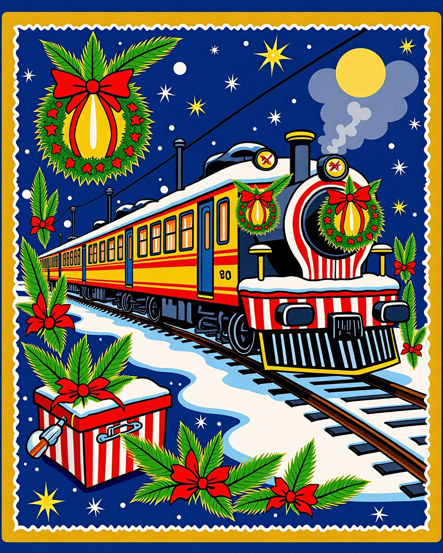 Holiday Express Wreath Train Snow Rug