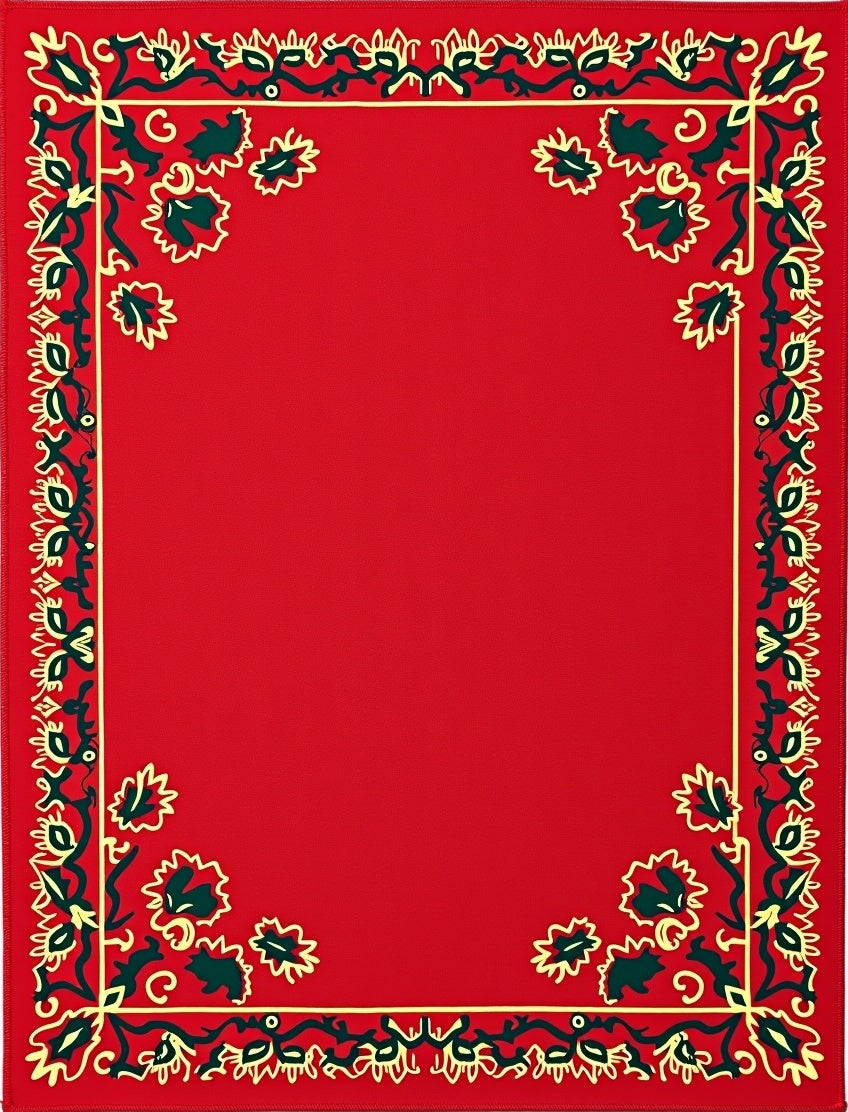 Crimson Floral Vine Frame Rug
