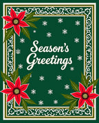 Red Poinsettia Green Snowflake Border Rug
