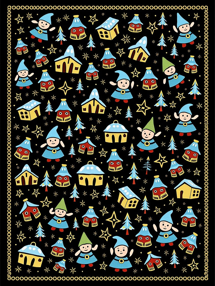 Whimsical Gnomes Forest Houses Stars Rug