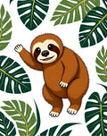 Cute Sloth Tropical Leaf Whimsy Rug